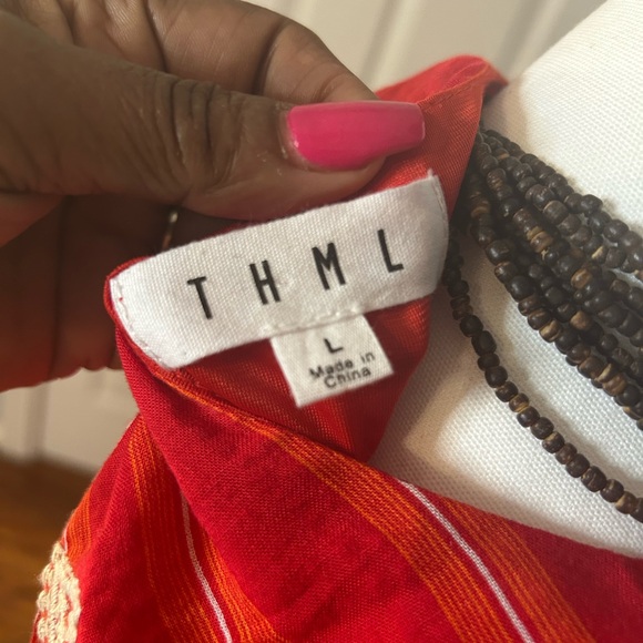 THML Red Striped Embroidered Bohemian Dashiki Style Dress - Picture 4 of 4